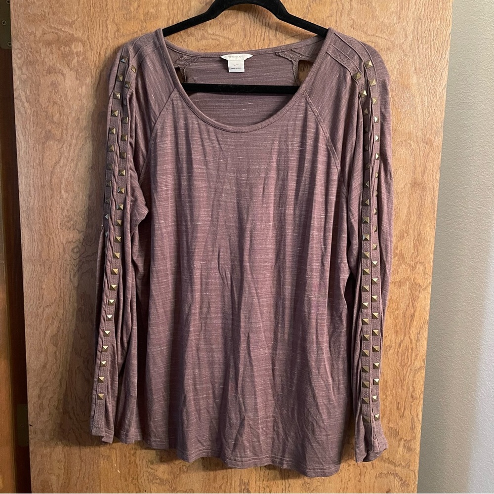 Ariat Cocoa Long Sleeve Blouse with Studded Sleeves & Shoulder Cutout